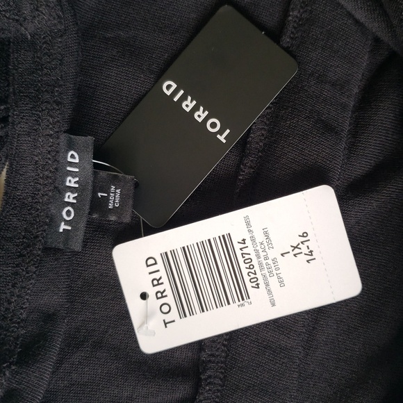 Torrid Midi Lightweight Terry Wrap Cover Up Dress 1X Black Side Slit Stappy Soft - Picture 14 of 16